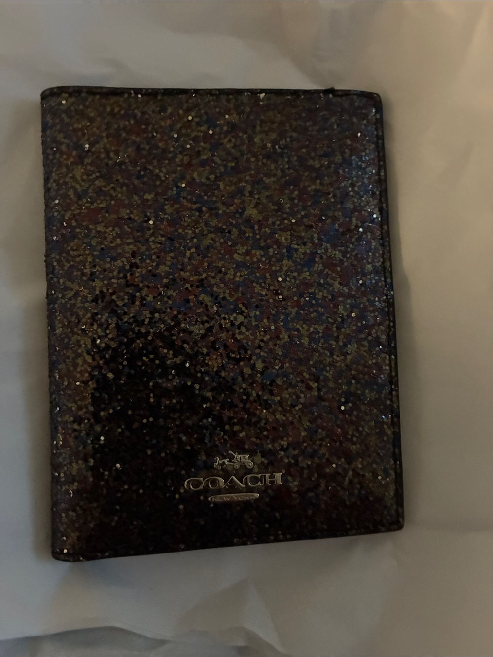 Coach Glitter Passport Cover - Black with Multicolor Sparkle